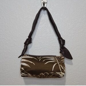 Salvatore Ferragamo Brown and Cream Satin & Leather Baguette Purse